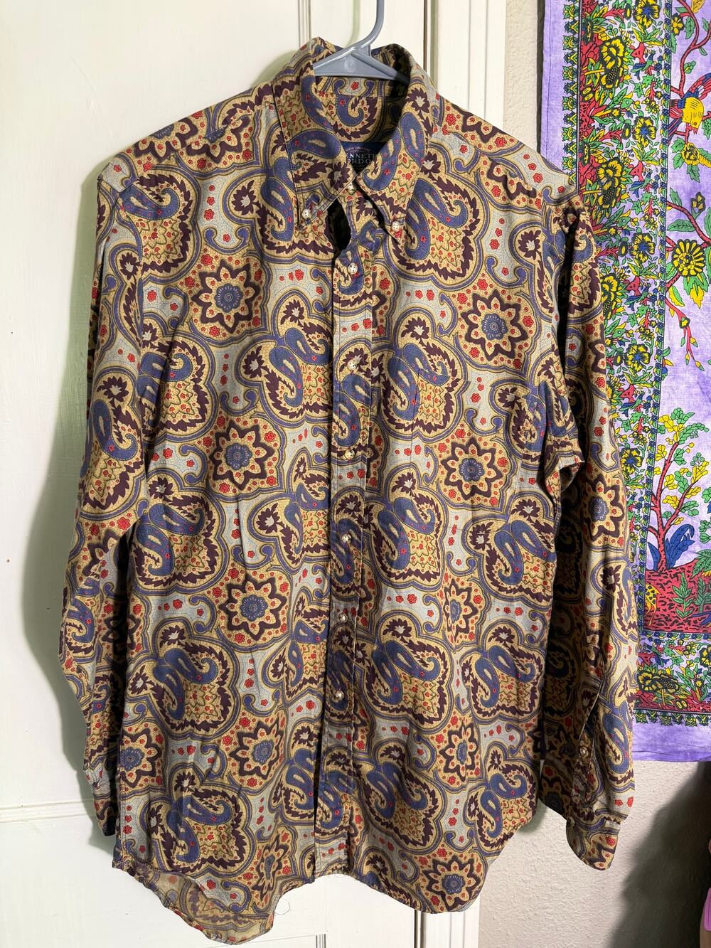 Vintage Kenneth Gordon Paisley Button Down Shirt 100% Cotton - Medium